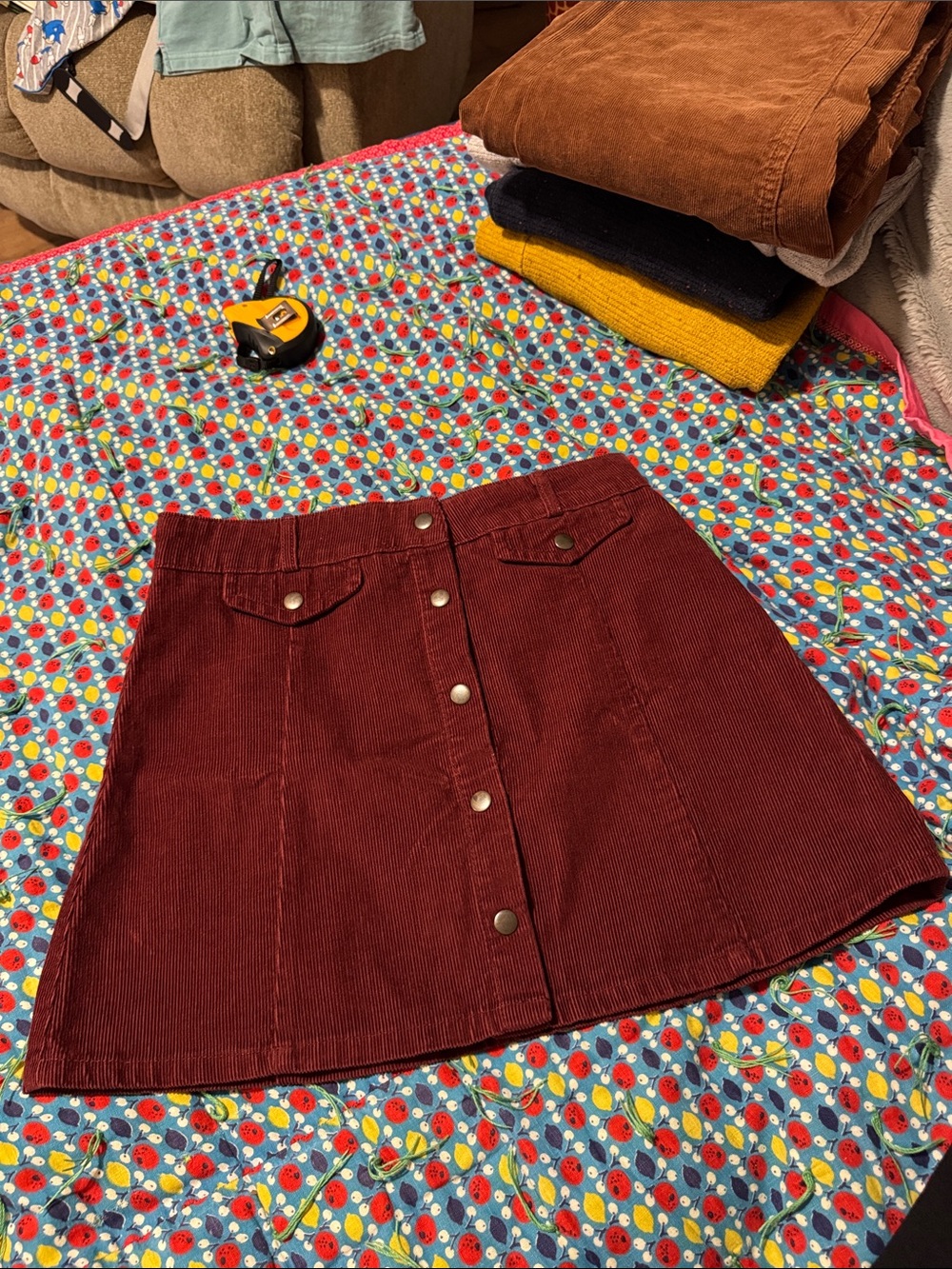 Urban Outfitters BDG Burgundy Corduroy Button Down Mini Skirt